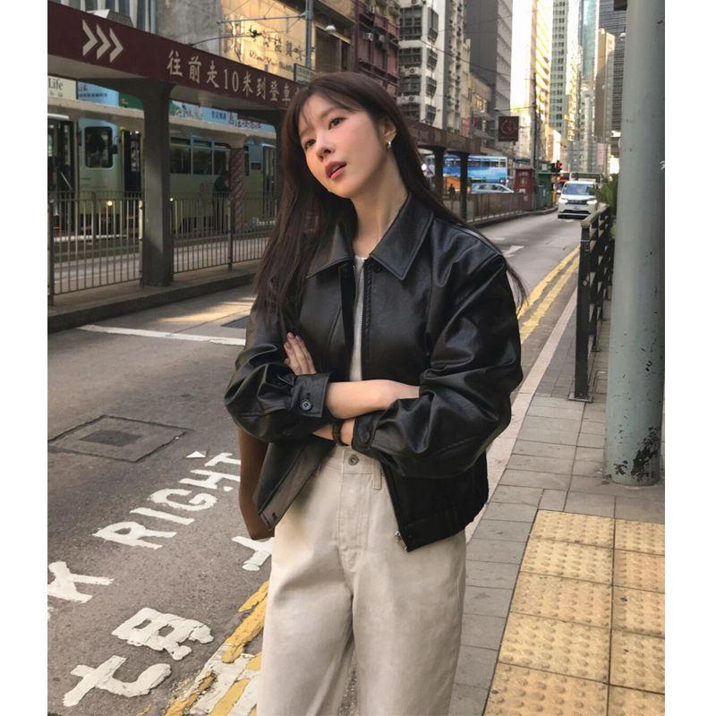 

Короткое черное кожаное пальто Верхняя одежда Женская 2025 Весна и Осень Новая куртка Крутой дерзкий стиль Маленький горячий мотоциклетный темперамент Black XL