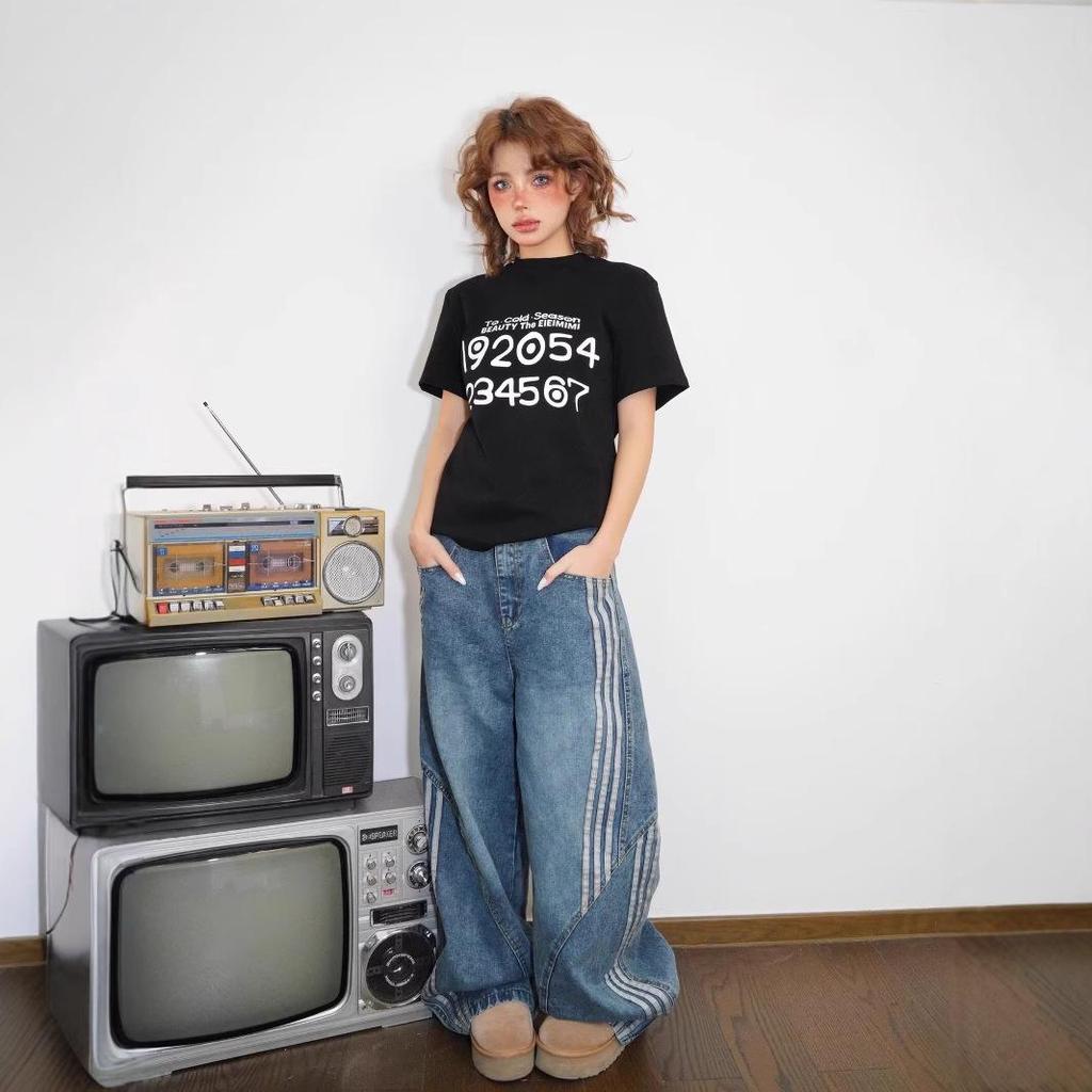 Women's High-Waisted Blue Wide-Leg Jeans - Slimming, Hip-Covering, and Height-Enhancing, Spring/Summer 2025 Collection