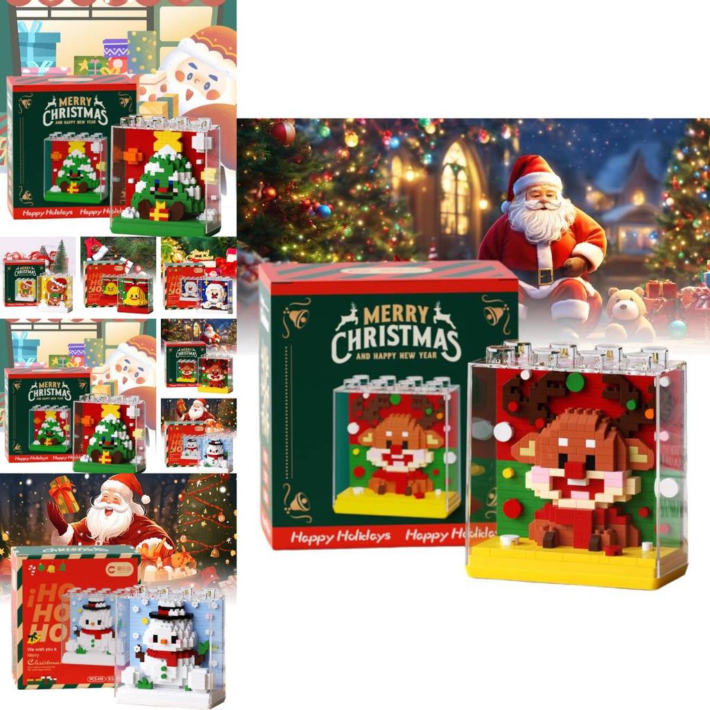 Kreatives Weihnachtsgeschenk Baustein-Set mit Weihnachtsmann und Feiertagsthema