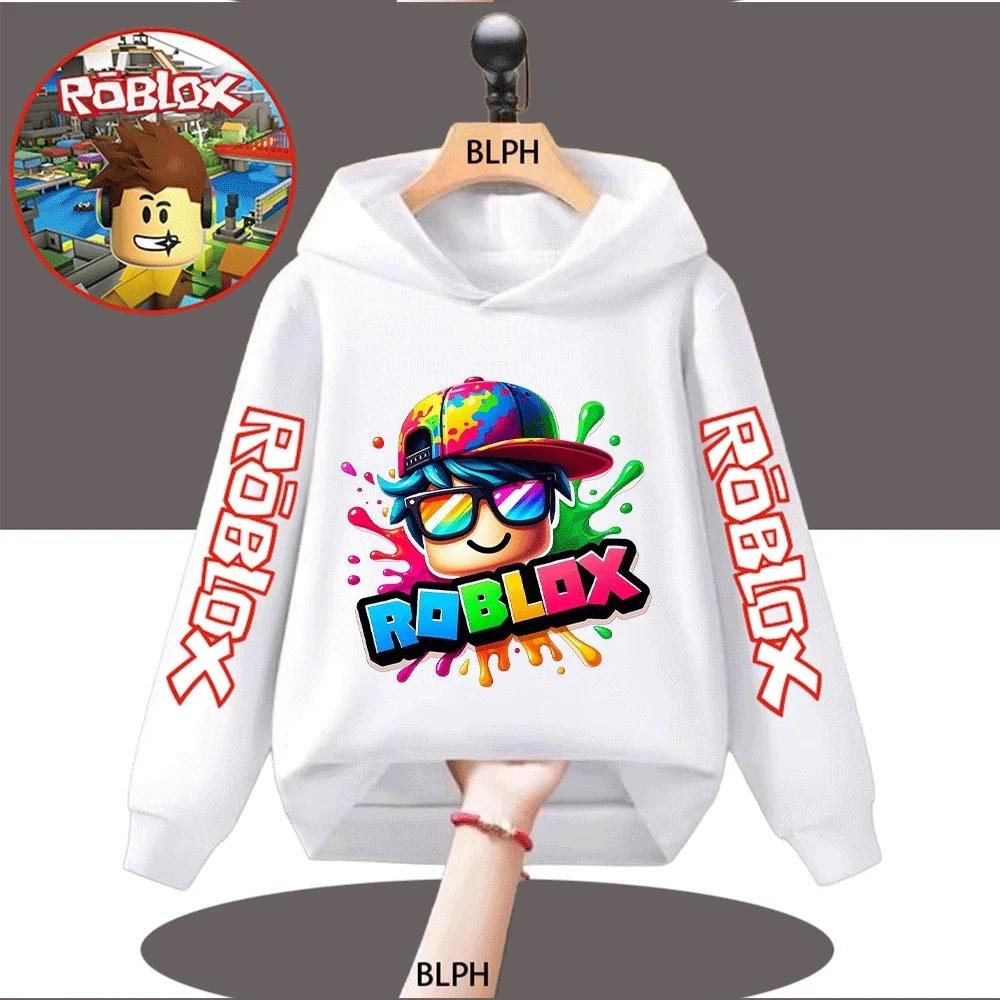 Kids  Roblox Print Hoodie Colorful Splash Design Casual Sweatshirt for Boys Girls 160cm белый