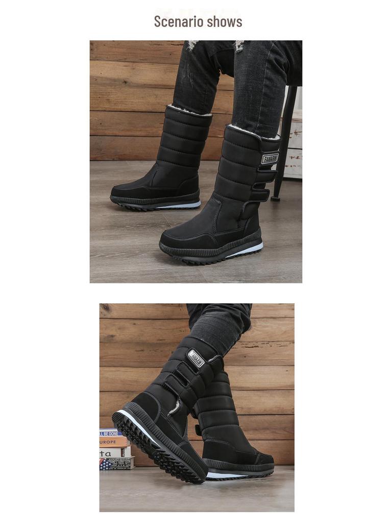 Men's Winter Waterproof Non-Slip High Top Snow Boots with Thick Velvet Lining