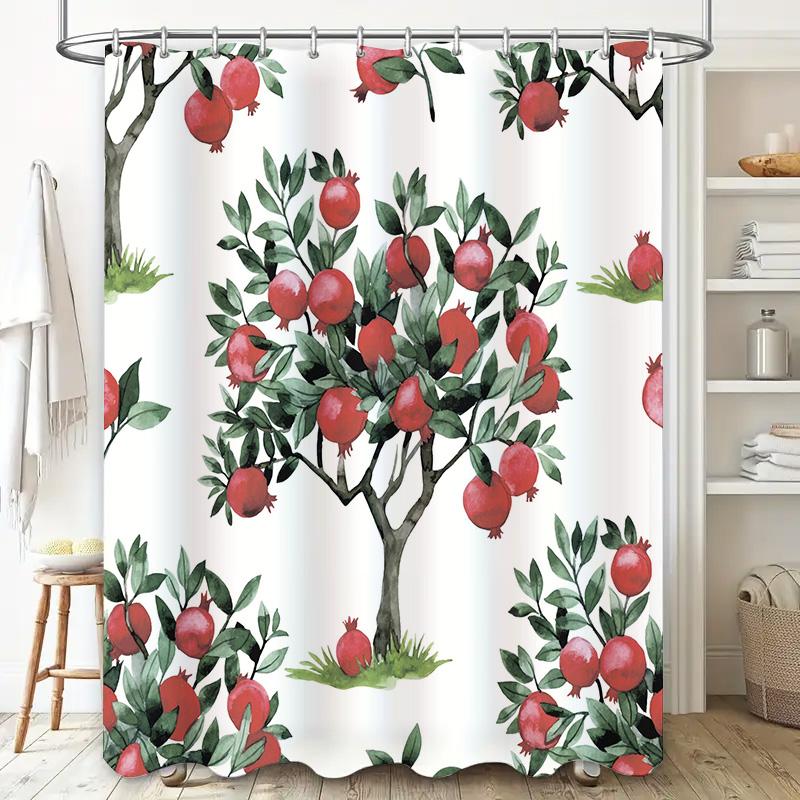 Vintage Style Pomegranate Shower Curtain Waterproof Fabric Bathroom Decorations