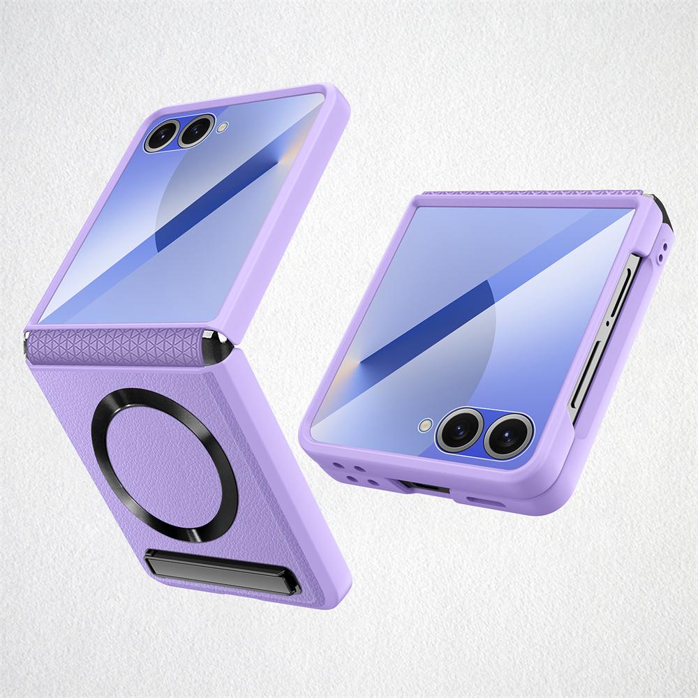 Magnetic Wireless Charging Kickstand Phone Case for Samsung Galaxy Z Flip7 FE Flip 7 6 5 Hinge Protect Glass Film Leather Cover