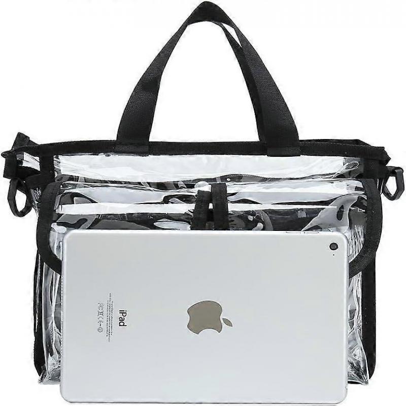 Clear cosmetic bag with removable and adjustable shoulder strap (Black)