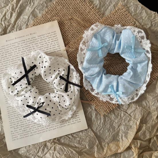 Hair Tie Dot Print Lace Splicing Bowknot Decor Hair Band High Elasticity Soft Fabric Ponytail Holder Hair Accessory