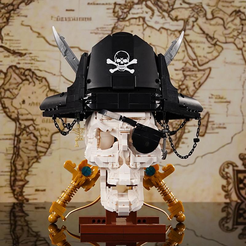 Pirate Skull MOC Blocks Skeleton Model Creative Building Toys for Boys Kids Adult Gifts 1100+Pcs DIY Bricks Sets Room Ornament