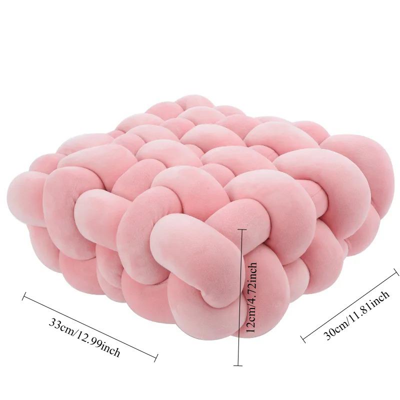 Living Room Soft Plush Knot Cushion,Sofa Pillow Solid Square Hand-Woven Home Throw Pillow,Square Woven Seat Cushion