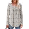 Dame Langermet Tunika Løse Topper Casual Oversized Topper Plissert Tunika Knapper Ned Casual Dame Print Topper