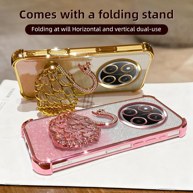 KEYSION Shockproof Plating Phone Case for HONOR X9c 5G Clear TPU Glitter Jewelled Swan kickstand Cover for Huawei Magic7 Lite 5G
