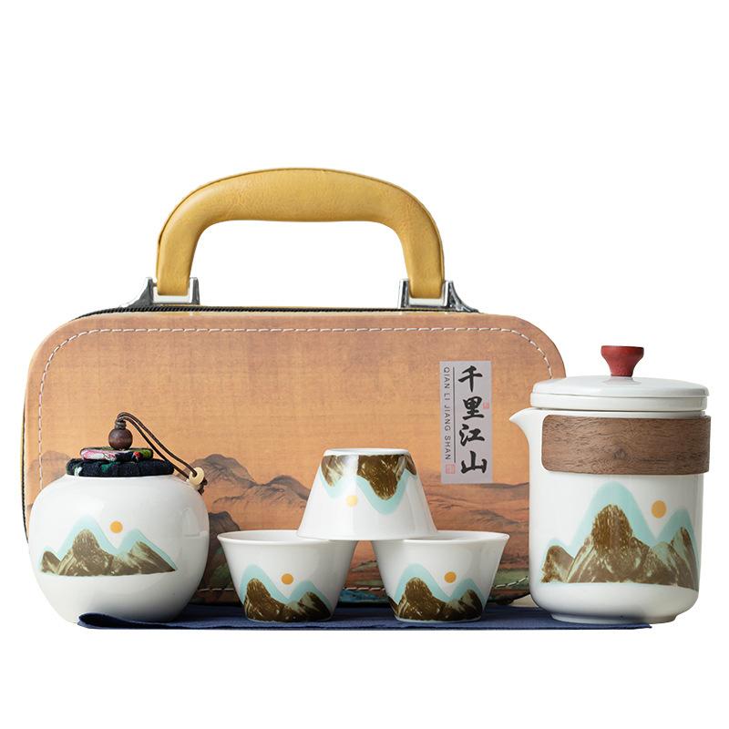 

Chinese ceramic Qingshan Asuka travel kung fu tea set business outdoor portable storage office souvenir