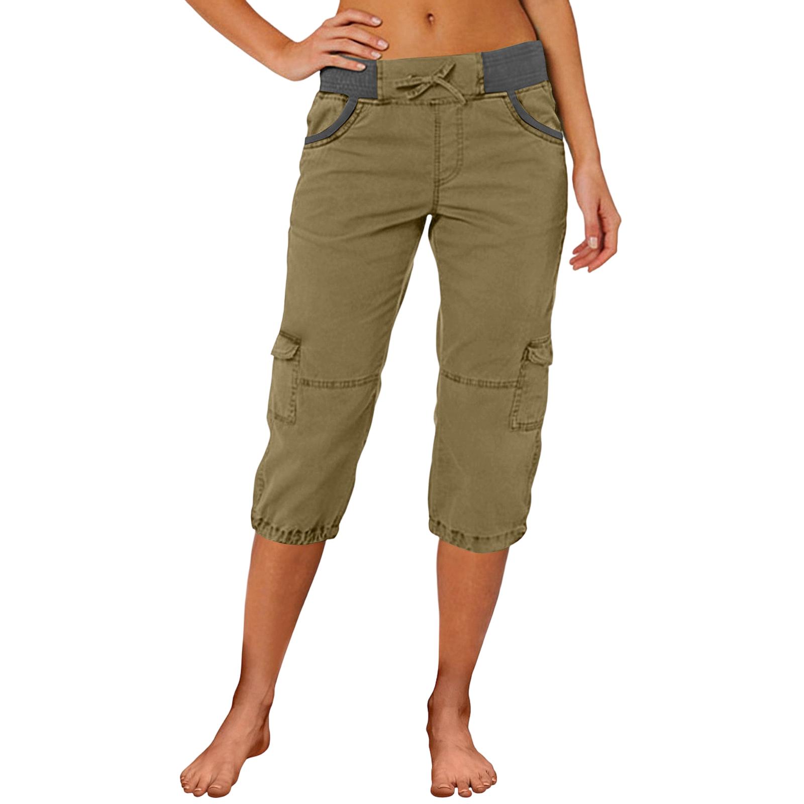 

Ladies Color Blocked Drawstring Multi Pocket Loose Workwear Casual Pants L