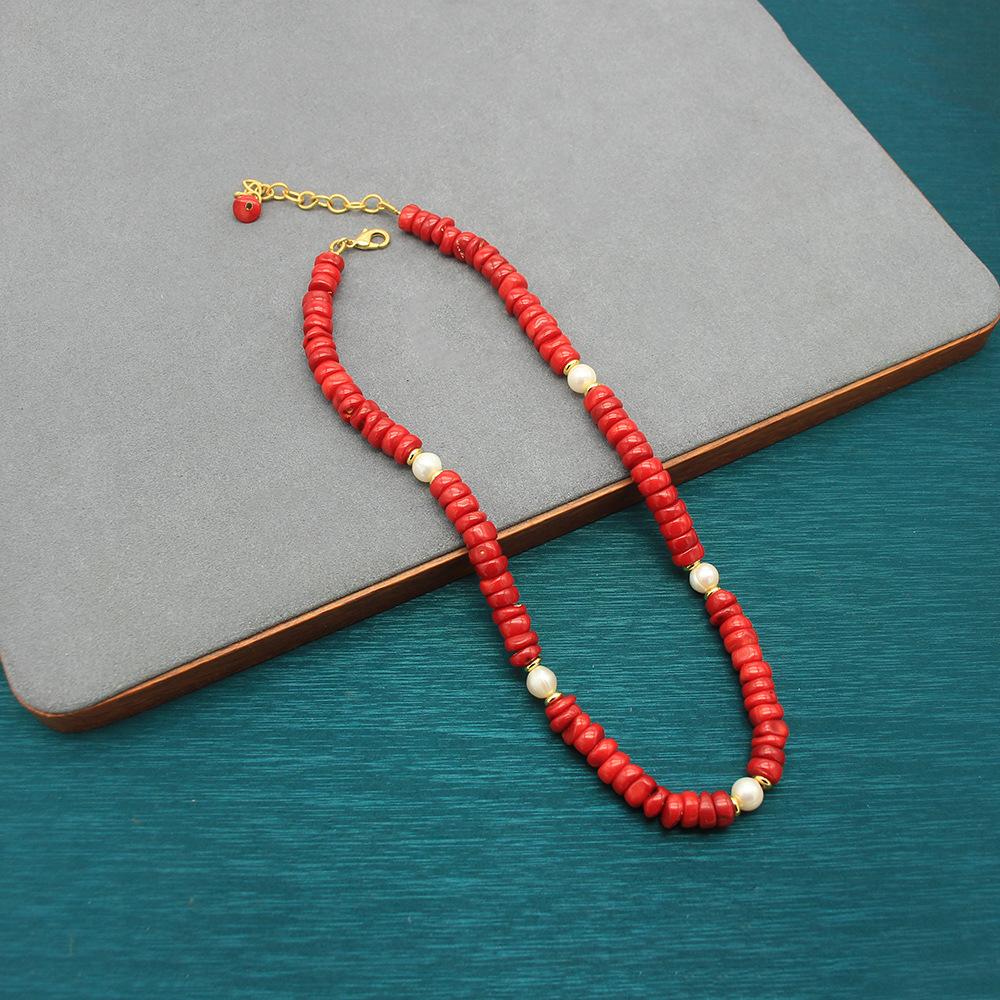 

Autumn And Winter Red Sea Bamboo Coconut Shell Wood Bead Necklace Handmade Design Wind Sweater Chain Pearl