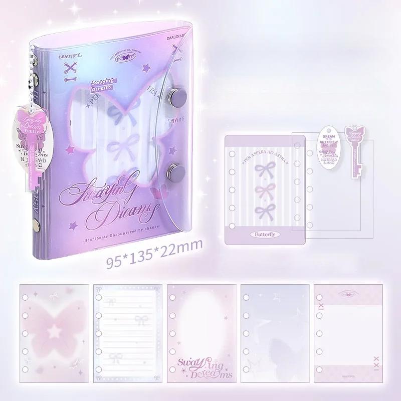 

Милый шикарный блокнот для вырезок с подвеской, милый бант-бабочка, блокнот с лентой, красочные страницы, дневник, школьные принадлежности фиолетовый