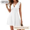Women's Fashion Summer Spring Solid Color Print V-Neck Sleeveless Casual Dresses