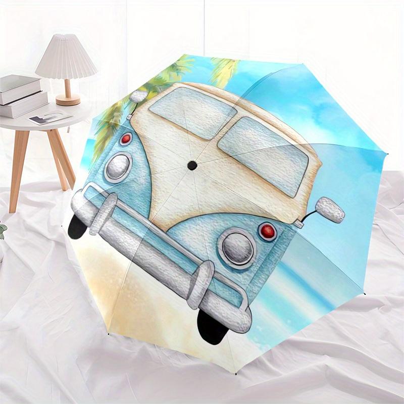 1 Stück Hochwertiger Regenschirm im Strandbus-Design, Automatisches Öffnen und Schließen, Multifunktionaler Regenschirm G0811001