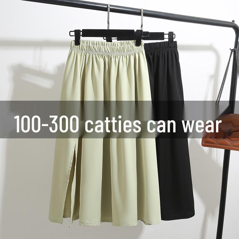 

Plus Size Summer Half-Skirt for Curvy Women: Mid-Length, High-Waisted Umbrella Skirt with Pleats, Hip-Covering, Slimming, and Wide Hem Design XXL чёрный