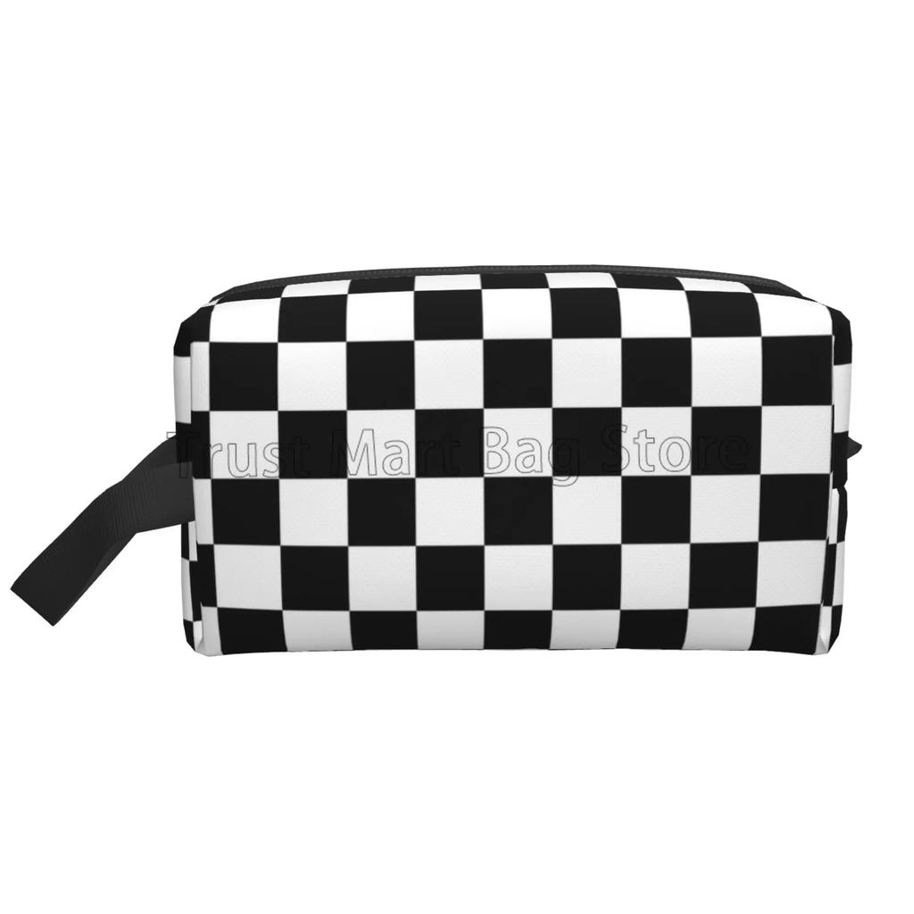 Black and White Checkered Makeup Bag Checkered Cosmetic Bag Zipper Travel Toiletry Bag Makeup Organizer Cosmetic Pouch for Women