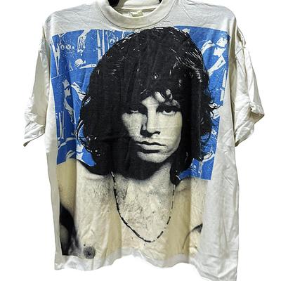 Vintage 80s Jim Morrison The Doors Overprint T-Shirt, Rare Classic Rock Portrait Band Tee, Single Stitch White Screen Stars Streetwear, XL