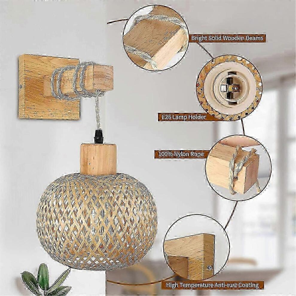 Retro Japanese Style Bamboo Bedside Wall Lamp with Rattan Design for UK Homes