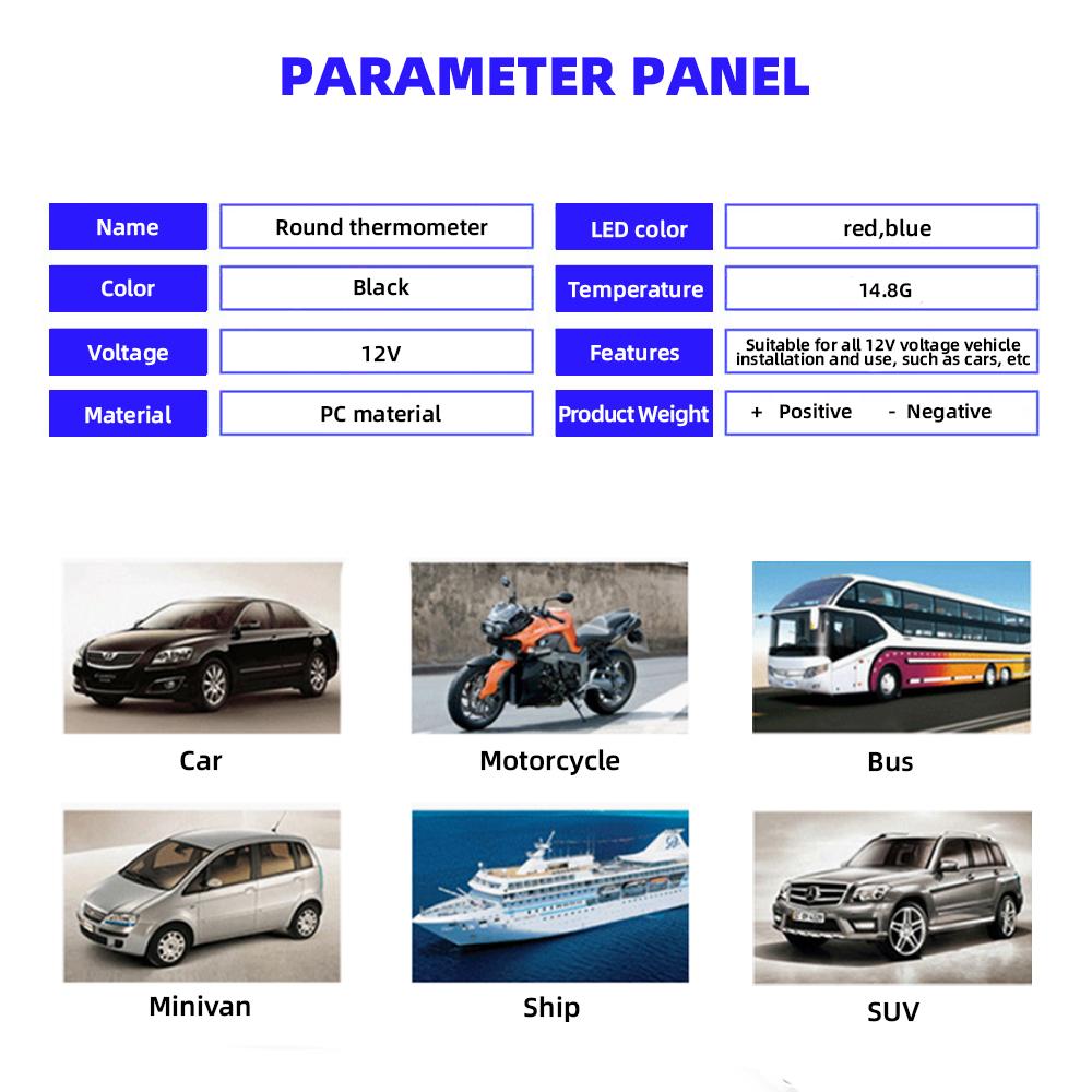 Kebidumei Car Round Temperature Voltmeter 12-24V Auto Voltage Meter Display Digital Measurement Car Motorcycle Boat Thermometer