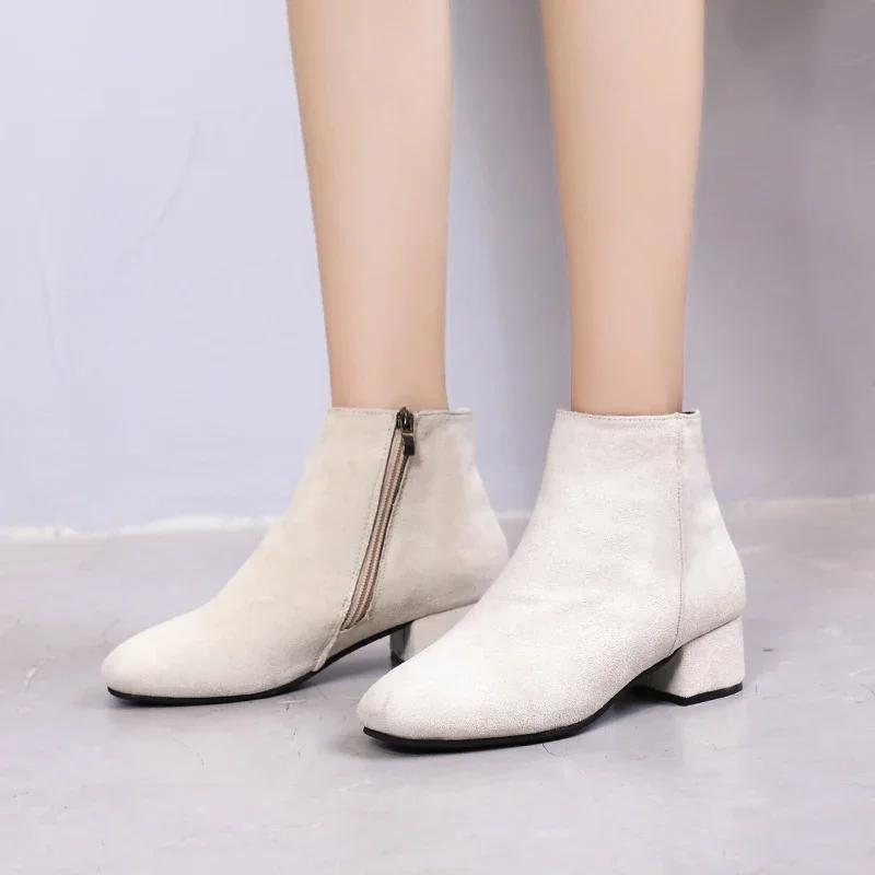 Women's Winter Boots 2025 New Suede Dress Women Warm Boots Fashion Mid-Heel Wool Warm Women's Ankle Boots