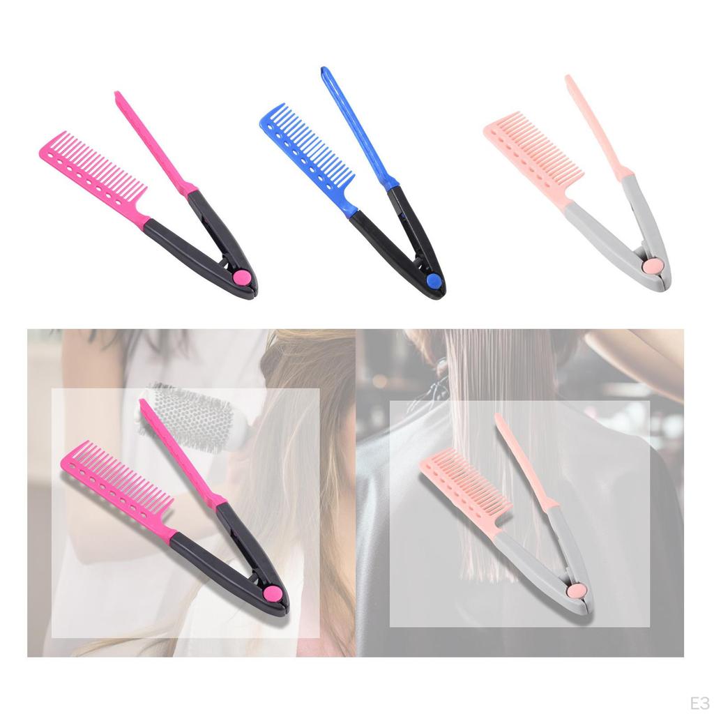 Flat Straightening Comb Firm Grip Salon Hair Brush for Home Hairdresser Rose Red