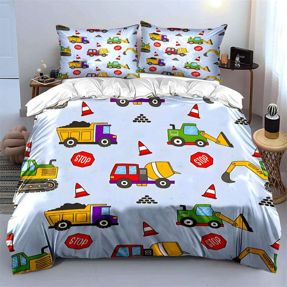 Construction Vehicles Kids Play Set  Kid'S And Adults' Bedroom Decor, Exquisite Three-Piece Bedding Set Gift