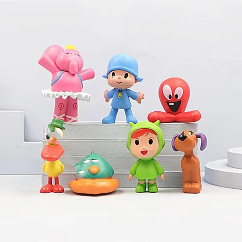 7Pcs/Set Pocoyo Animal Toy Bird Duck Elephant Doll Model Scene Ornaments Anime Cartoon Cute Pvc Figures Toys