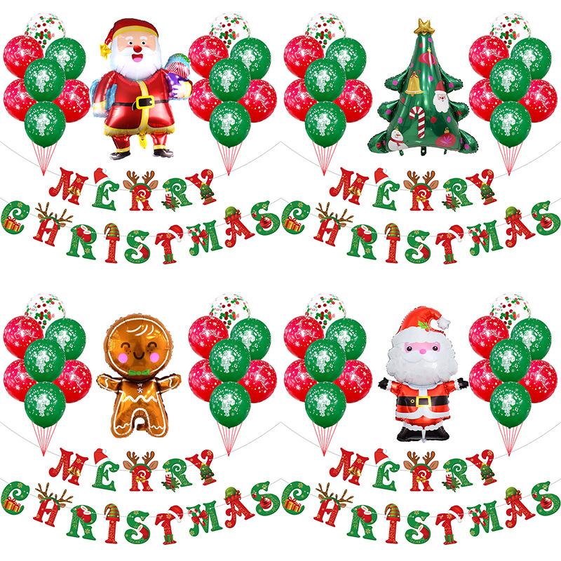 Christmas flag balloon set Santa cane Christmas tree theme party decoration scene arrangement