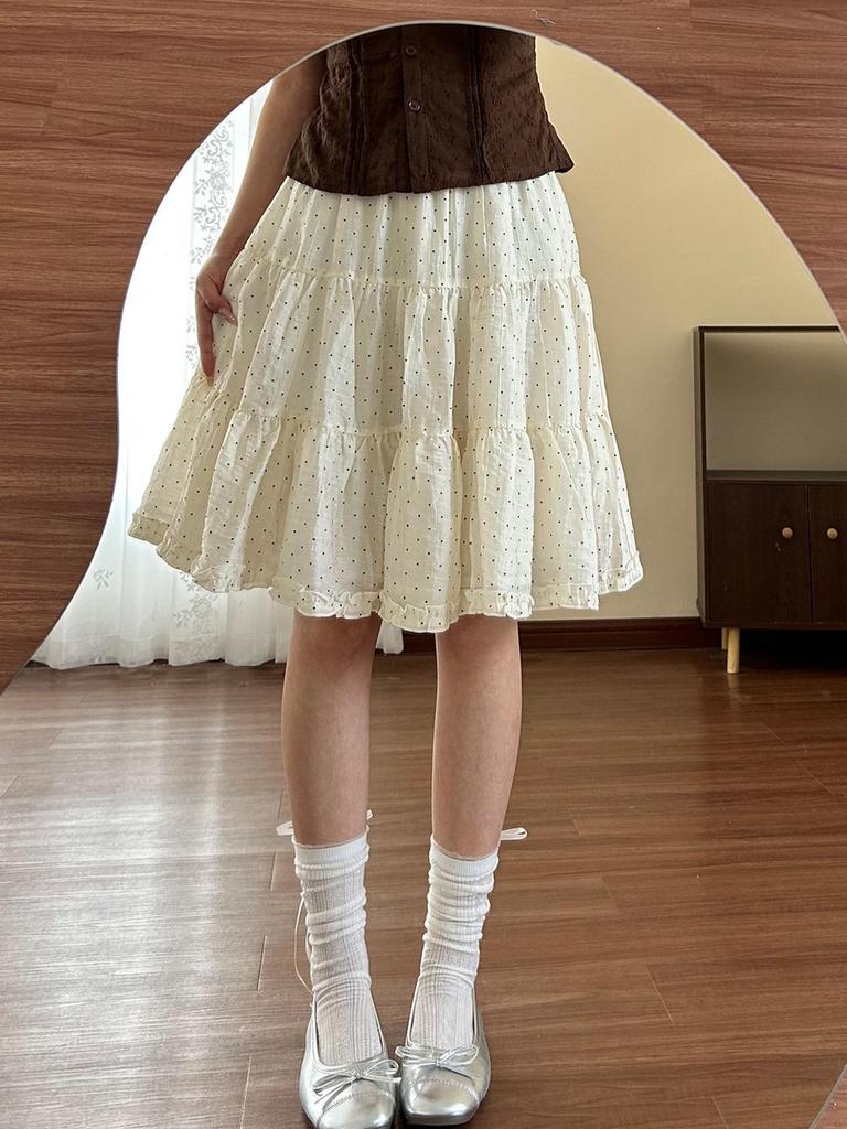 Plus Size Polka Dot Ruffle Hem Midi Skirt - Slimming A-Line Cake Design