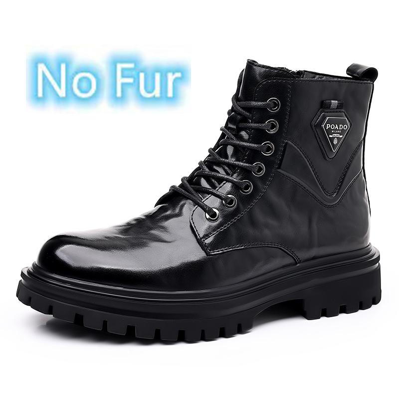 Teplé zimní boty z plyšové kožešiny Nové vysoké pánské motorkářské boty Měkká kůže Šněrovací pánské boty Zimní formální sněhule