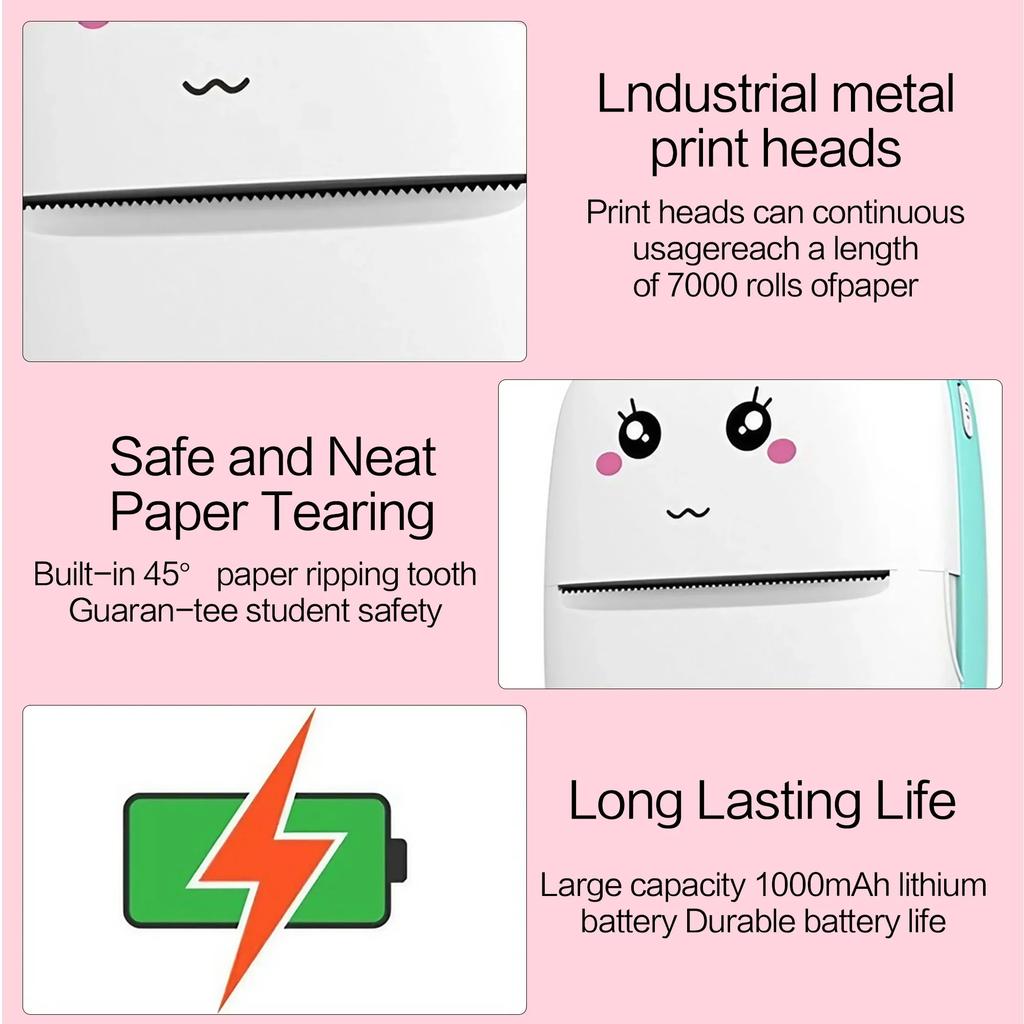 STONEGO Bluetooth Thermal Printer 3 Styles Photo Label Memo Printer High Resolution 205 DPI No Ink Needed