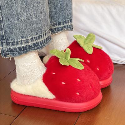 Fashion Strawberry Cotton Mopping Winter New Round Toe Deep Mouth Soft Sole Anti-slip Wear-resistant Flat Bag Slippers