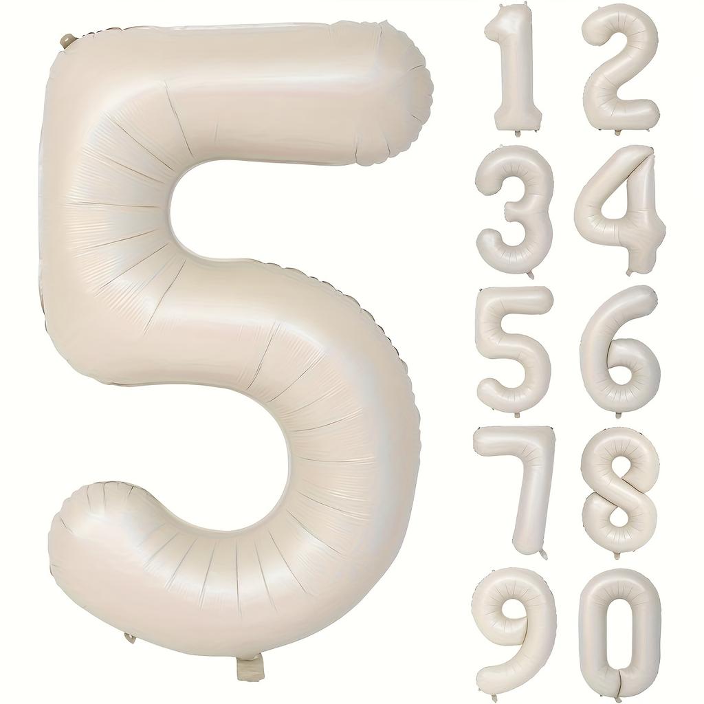 Ivory White Number 0-9 Aluminum Foil Balloon, Birthday Decoration, Anniversary Decoration, New Year Decoration, Graduation Party Decoration Supplies