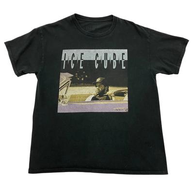 Camiseta Hielo Cubo Negra Grande Gráfica Rap Hip Hop Costa Oeste Tee