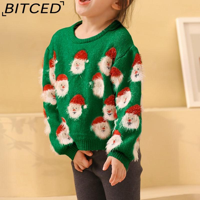 BITCED Autumn/Winter Christmas Collection Older Child's Knitted Sweater with Santa Claus Design Children's Pullover Christmas Jumper