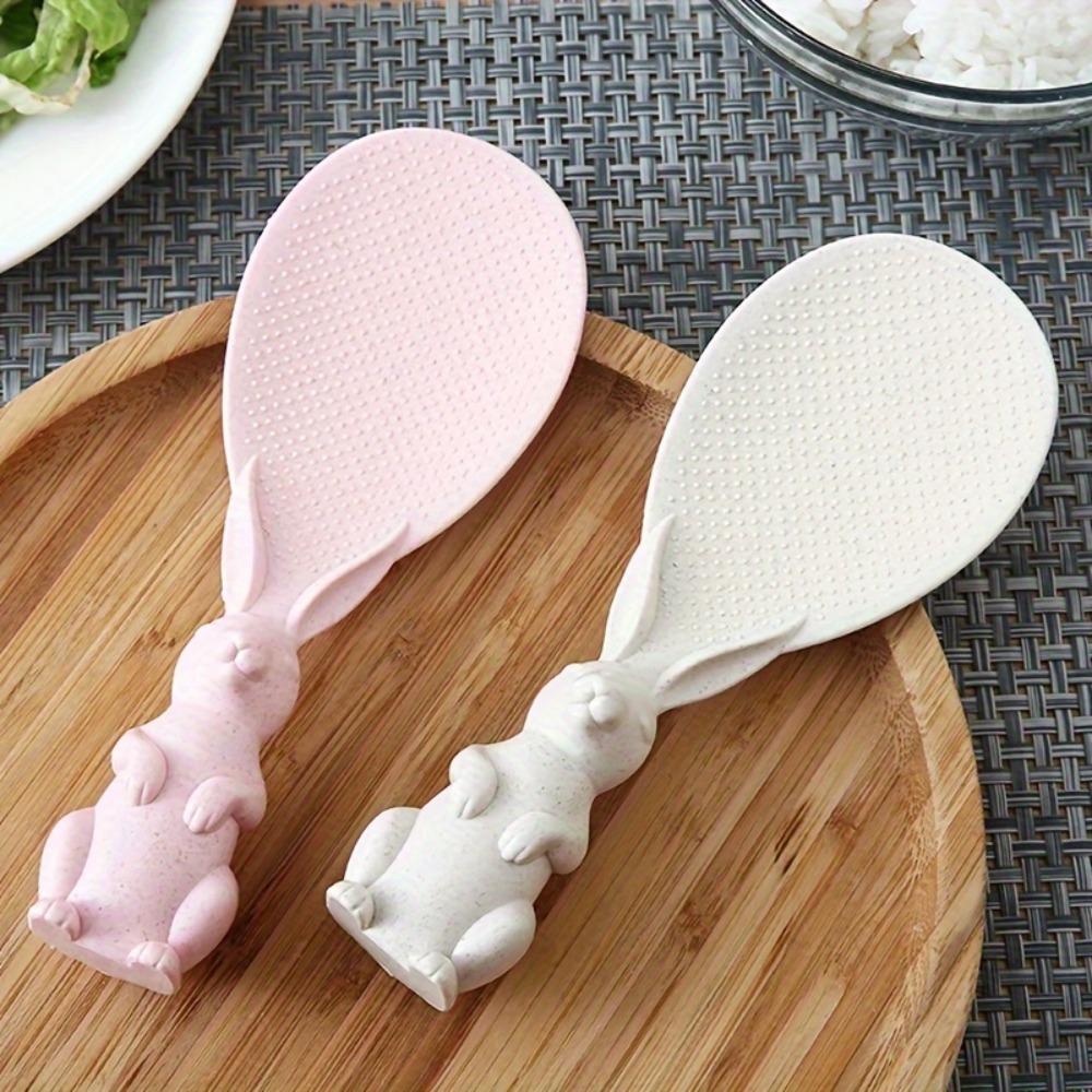 1pc Cute Little Rabbit Plastic Rice Spoon, Non-stick Rice 3D Standing Rice Cooker Shovel, Household Shovel Spoon