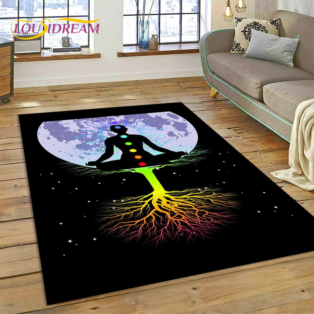 Naturalize Yoga Zen Meditation Rainbow 7 Chakra Carpet Rug for Home Living Room Bedroom Sofa Doormat Decor,Area Rug Non-slip Mat