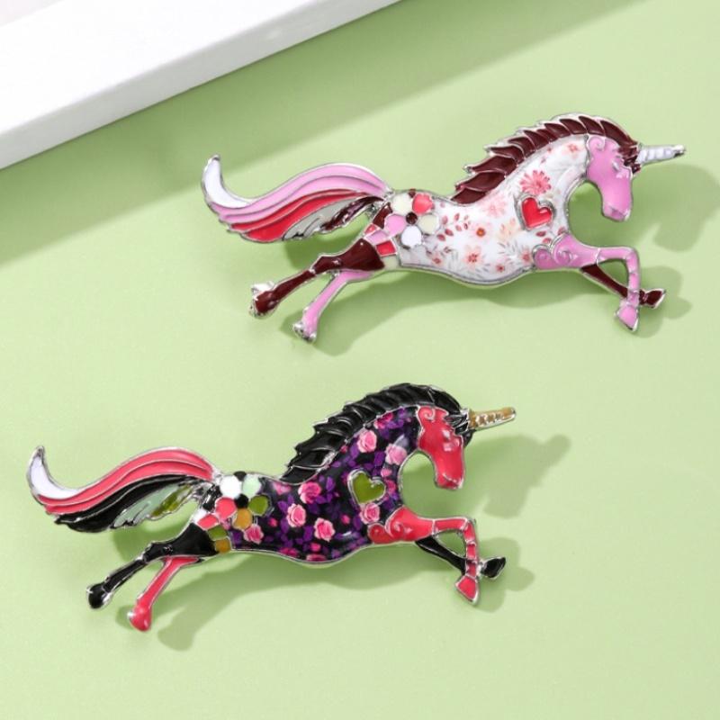 Retro Cartoon Alloy Enamel Unicorn Horse Brooch Lapel Pin For Women Clothing Badge Jewelry Accessories Gift