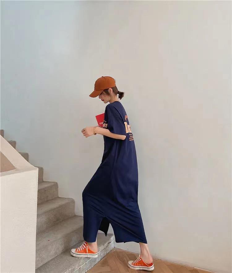 Plus Size Korean Style Printed T-Shirt Dress: Knee-Length Skirt for Summer Fashion