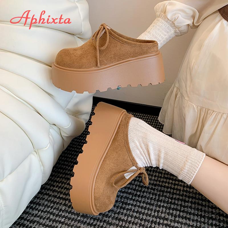 Fashion Aphixta Wedge Heel Woman Slipper Shoes Platform Slip on Women's Mules Concise Bow Decoration Luxury Brand Slides Designer Shoes