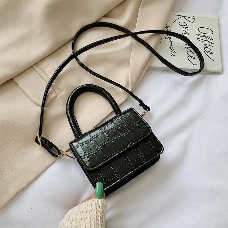 Mini Tote Bag  Crocodile Pattern Flip Messenger Crossbody Bag Female Simple Shoulder Bag Small Square Lady Handbag  New