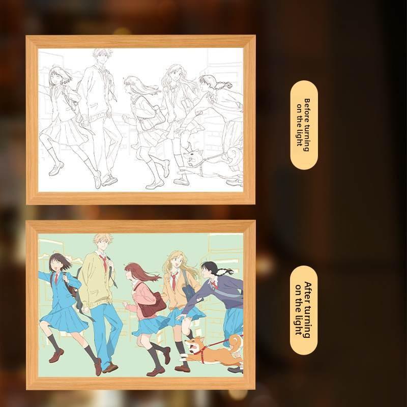 23cm/9.06in Jump in Anime Series Color 3D Mirror Light Painting Led Photo Frame Lamp Peripherals Led Night Display Bedroom Decor