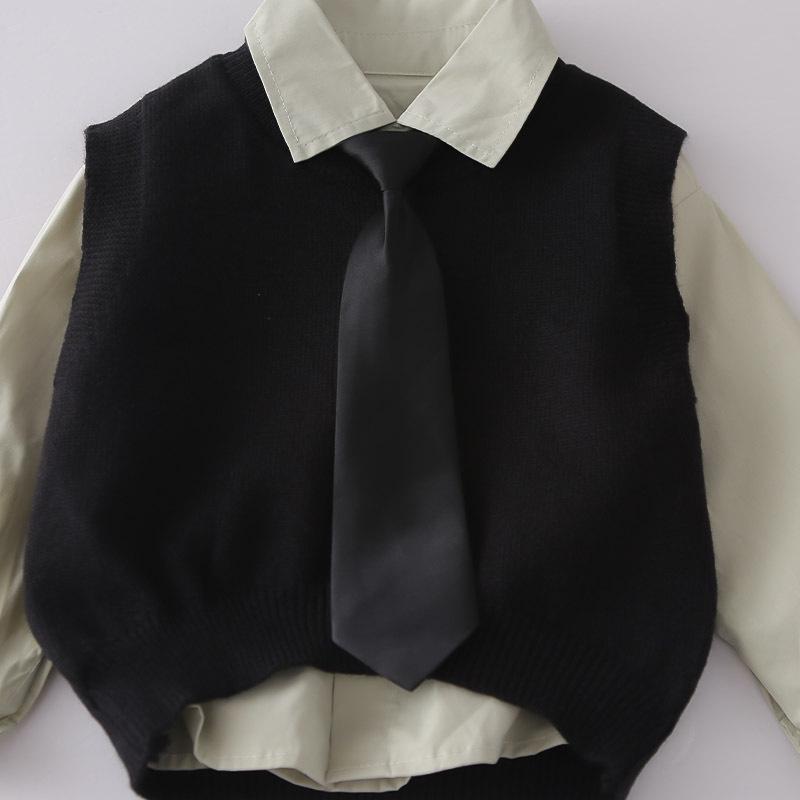 2026 New Baby Boy Spring/Autumn Outfit: Stylish Sweater Vest & Long Sleeve Three-Piece Set