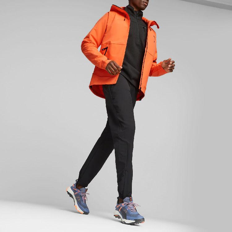 Puma Kurtka do biegania typu softshell Seasons z nadrukiem logo, z kapturem, zapinana na zamek, tkana kurtka męska, kurtka pomarańczowa 524108-60