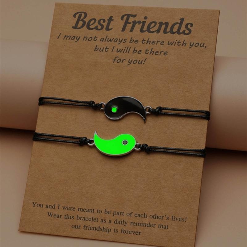 Yin Yang Eight Diagrams Bracelets Set Night Glowing Ethnic Style Hand Jewelry Link Chains for Couples and Friends