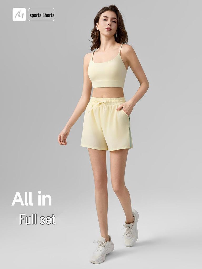 Women's Quick-Dry Sports Shorts, Anti-Exposure, Breathable with Pockets, Color-Blocked Fitness Bermudas.