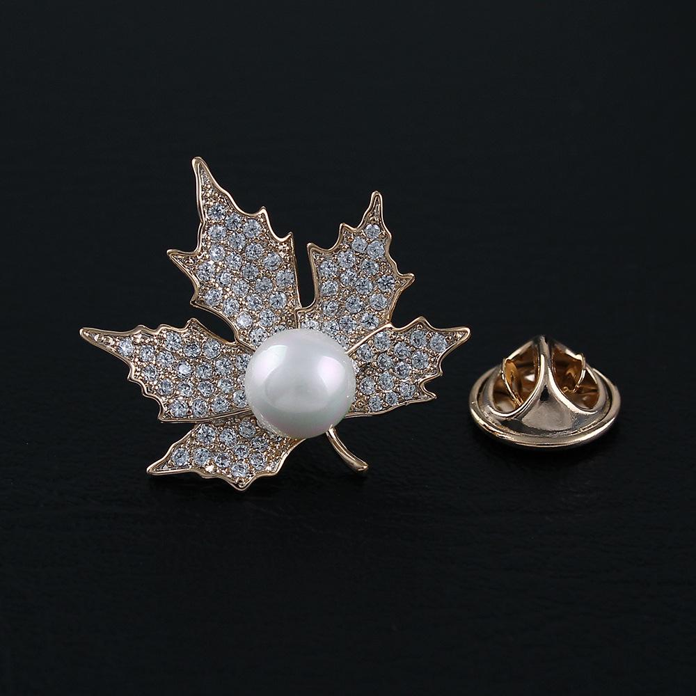 Crystal Maple Leaf Pearl Brooch - Elegant Women's Zircon Corsage Accessory