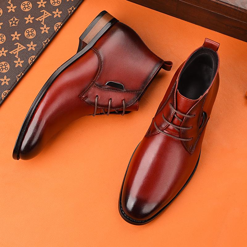 Top Quality All-match Men Ankle Boots Genuine Leather High Top Business Shoes Luxury Brand Smart Formal Dress Shoes Walk Botas