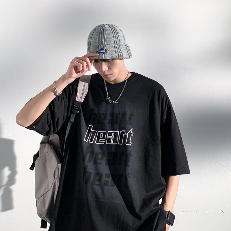 

Men s White Oversized T-Shirt, Casual Short Sleeve heart Letter Print Top for Daily Wear M